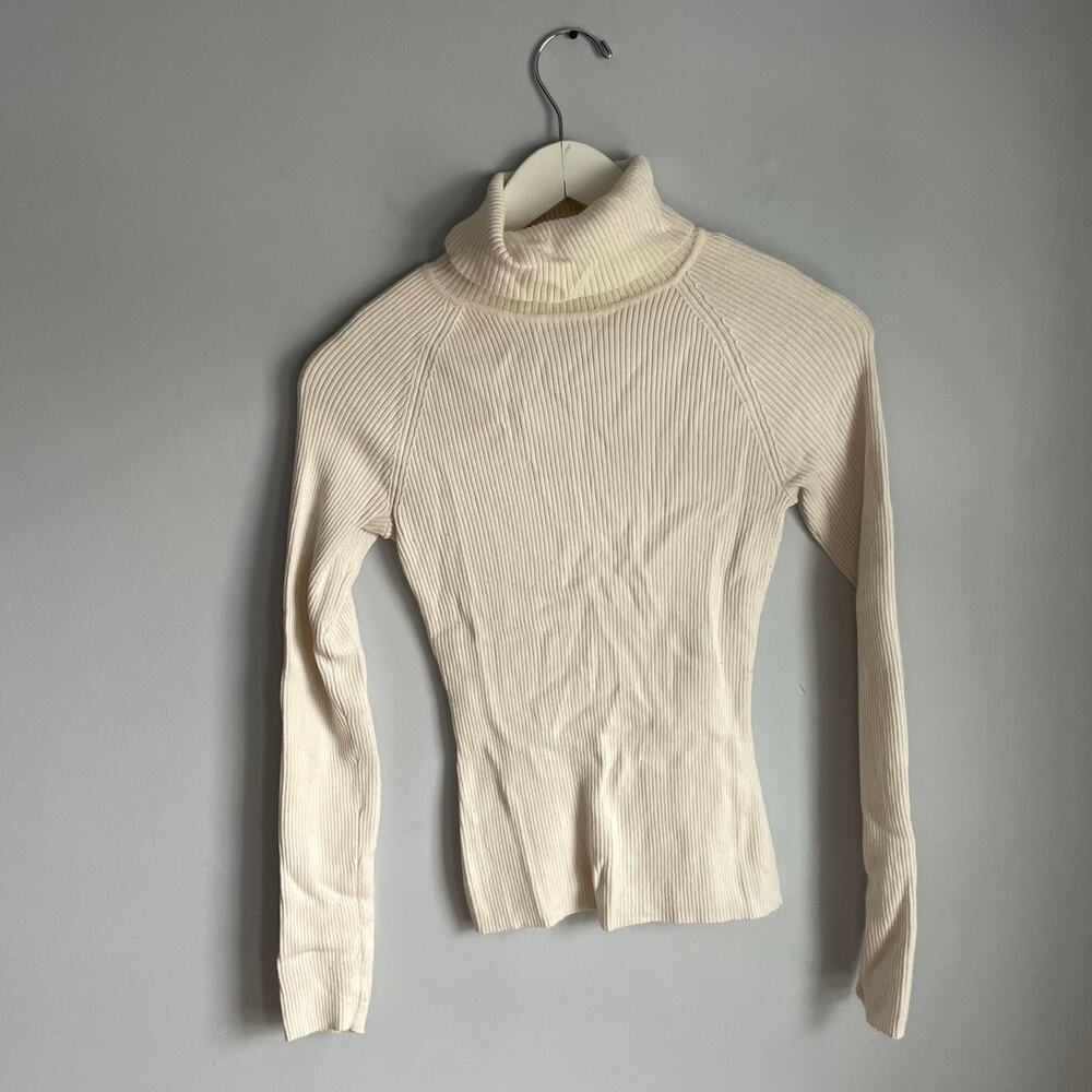 I.N.C. Cream Ribbed‎ Turtleneck Minimalist Neutral Basic Wardrobe Staple size S